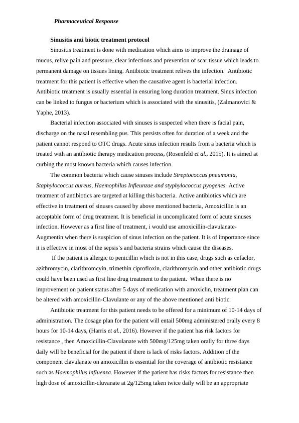 Sinusitis Antibiotic Treatment Protocol | Desklib