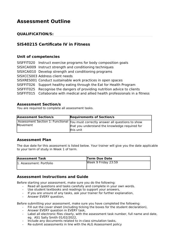 SIS40215 Certificate IV in Fitness - Assessment Task 3: Portfolio_8