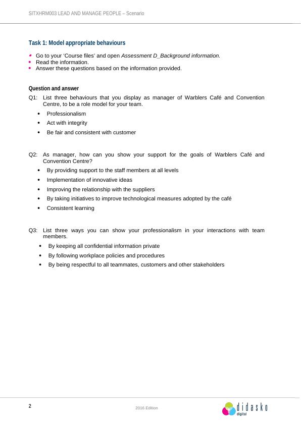 SITXHRM003 Lead And Manage People - Scenario Assessment D | Desklib