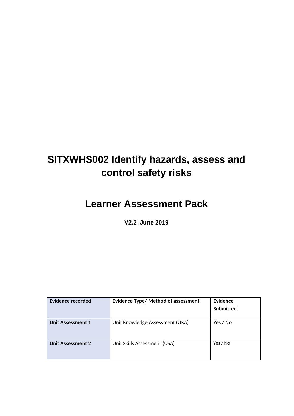 Sitxwhs Identify Hazards Assess And Control Safety Risks Learner