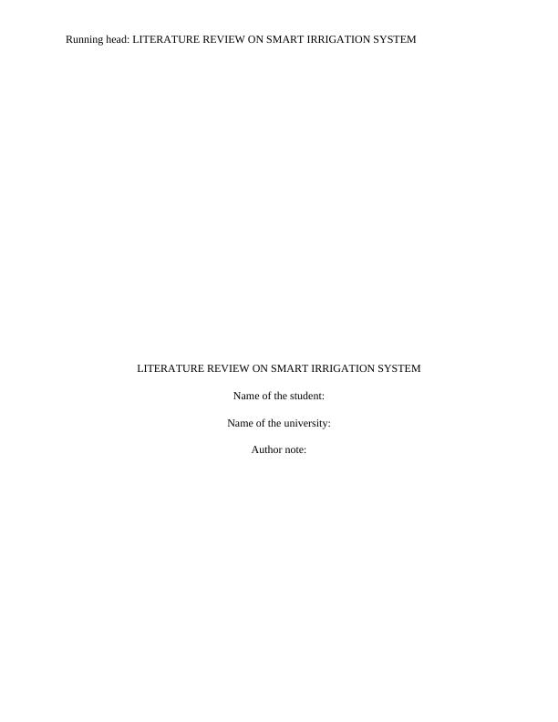 literature review on irrigation system