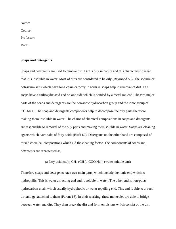 Chemical Composition and Action of Soaps and Detergents