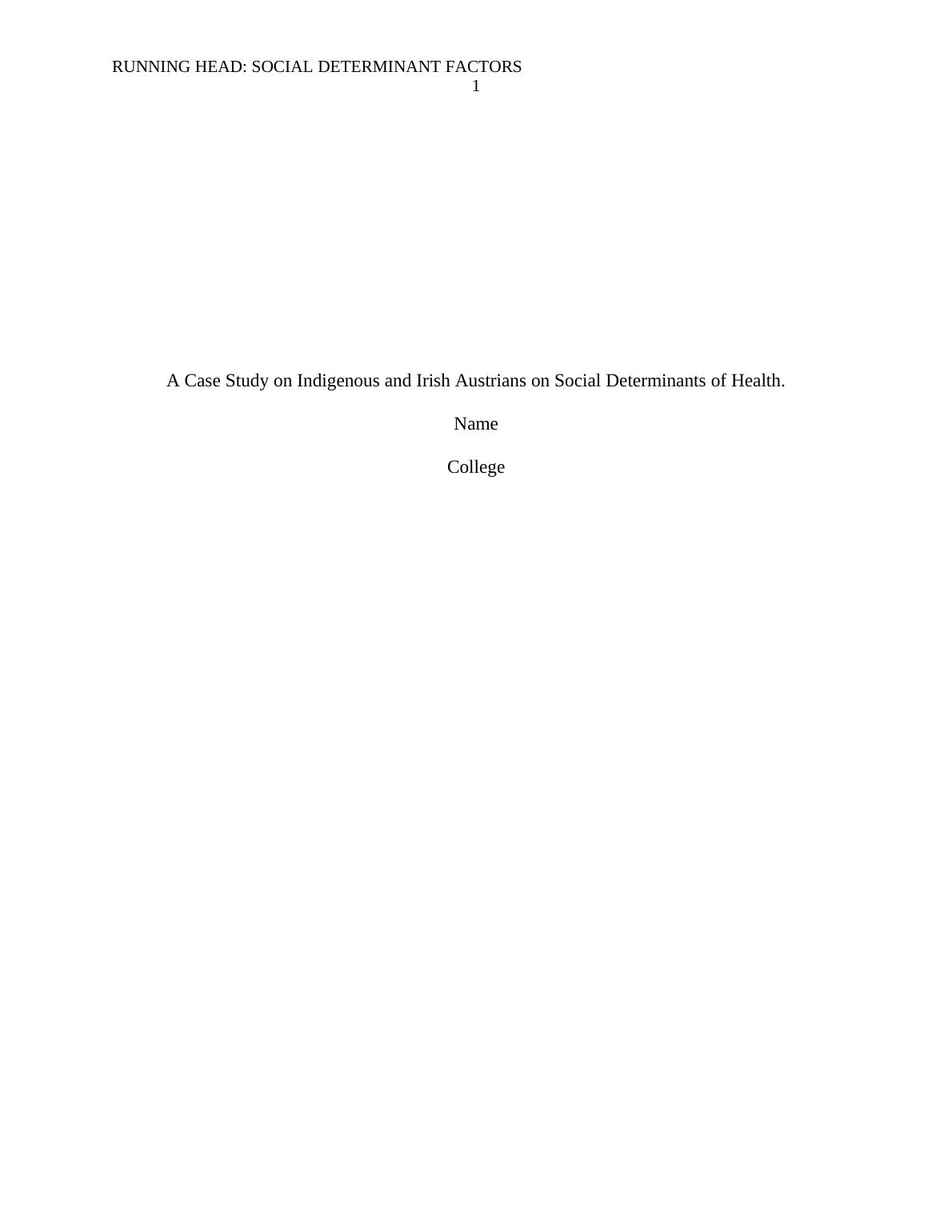 Social Determinant Factors in Indigenous and Irish Australians' Health ...