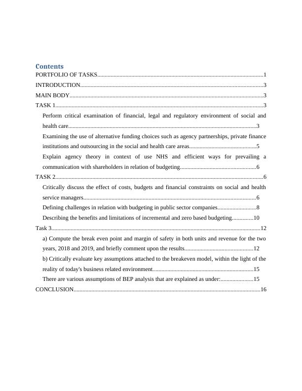 Portfolio of Tasks for Social and Health Care Examining Financial