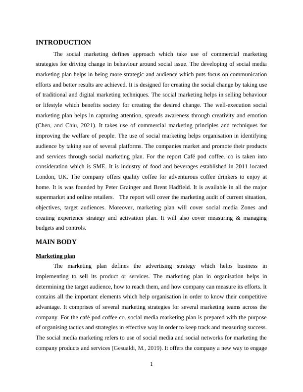 Social Marketing Plan for Cafe Pod Coffee Co. Desklib