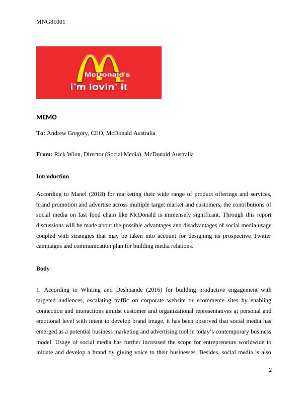 Advantages and Disadvantages of Social Media Usage for McDonald Australia_2