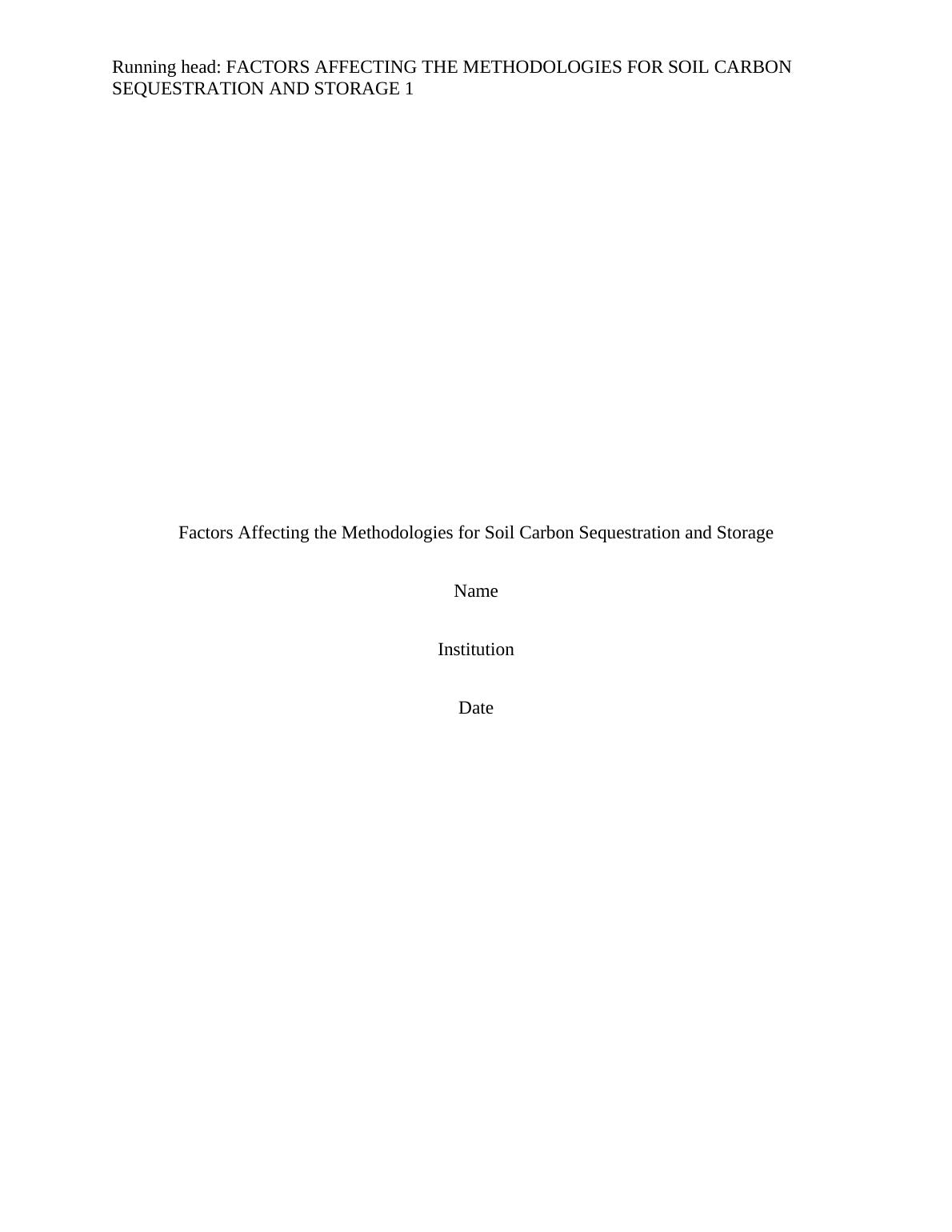 Factors Affecting the Methodologies for Soil Carbon Sequestration and ...