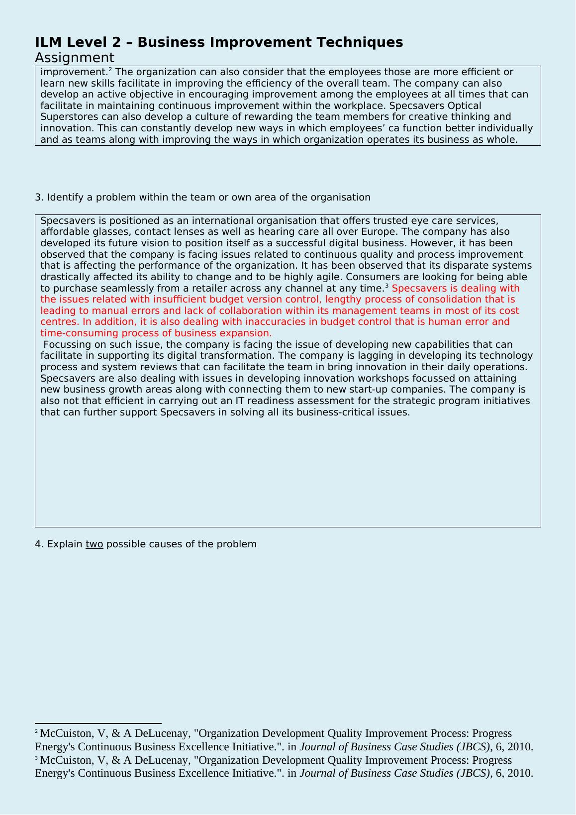 Continuous Quality and Performance Improvement in Specsavers Optical Superstores