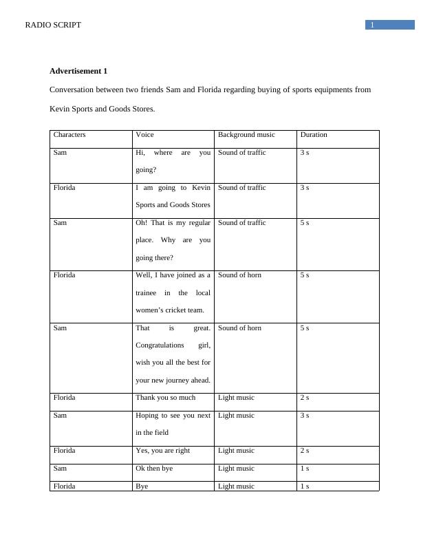 Radio Script for Sports Equipment Advertisements