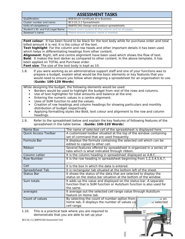 Spreadsheets Assessment Tasks for BSBTEC302_5