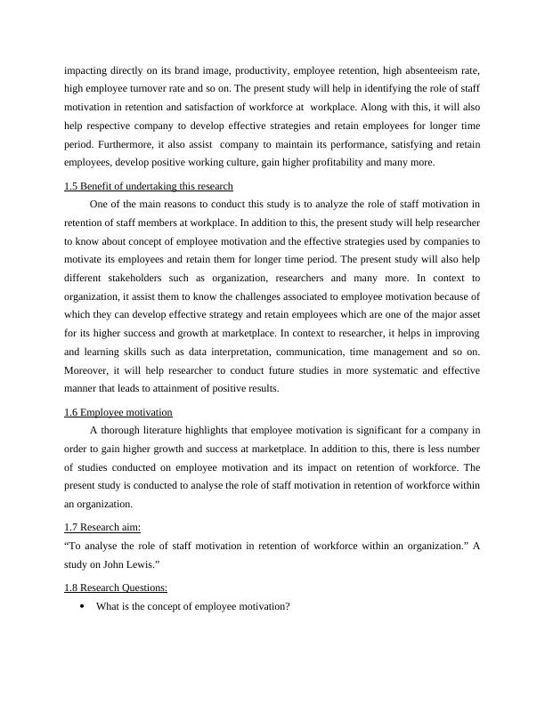 Role of Staff Motivation in Retention of Workforce A Study on John Lewis