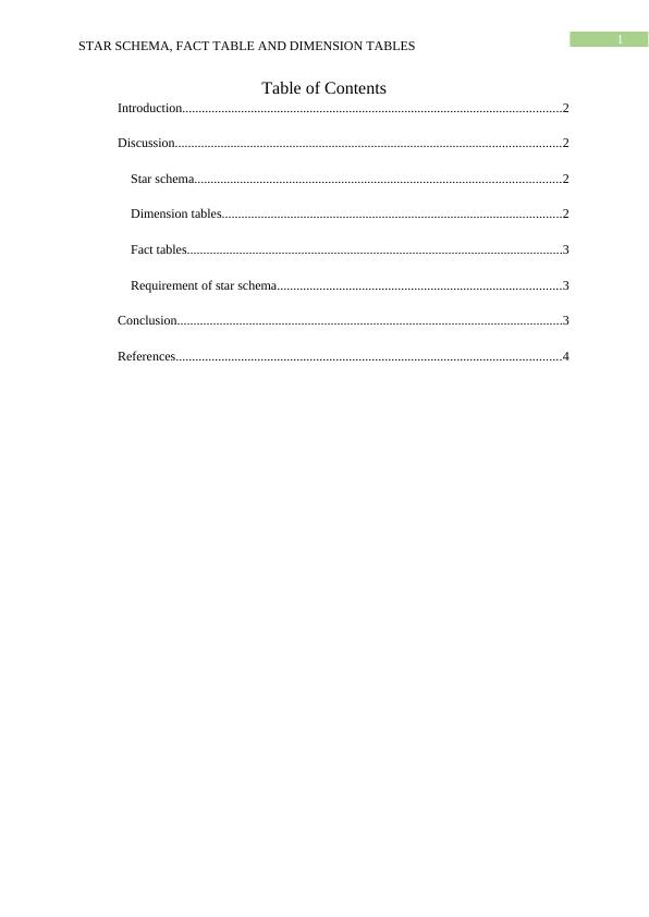 Star Schema, Fact Table and Dimension Tables - Desklib