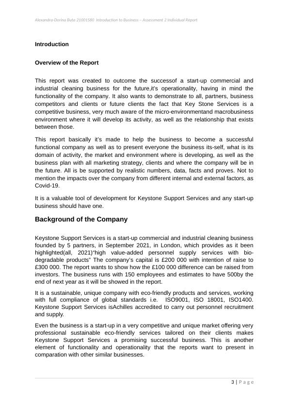 Startup Partnership Business Report for Keystone Support Services