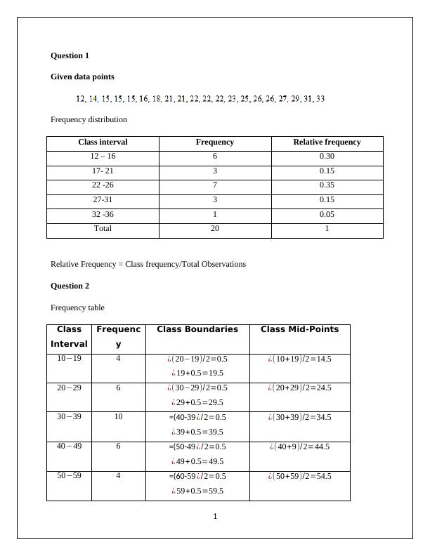 statistics assignment 1