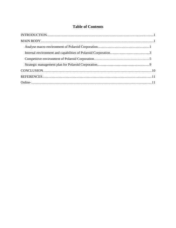 Strategic Management Plan for Polaroid Corporation | Desklib