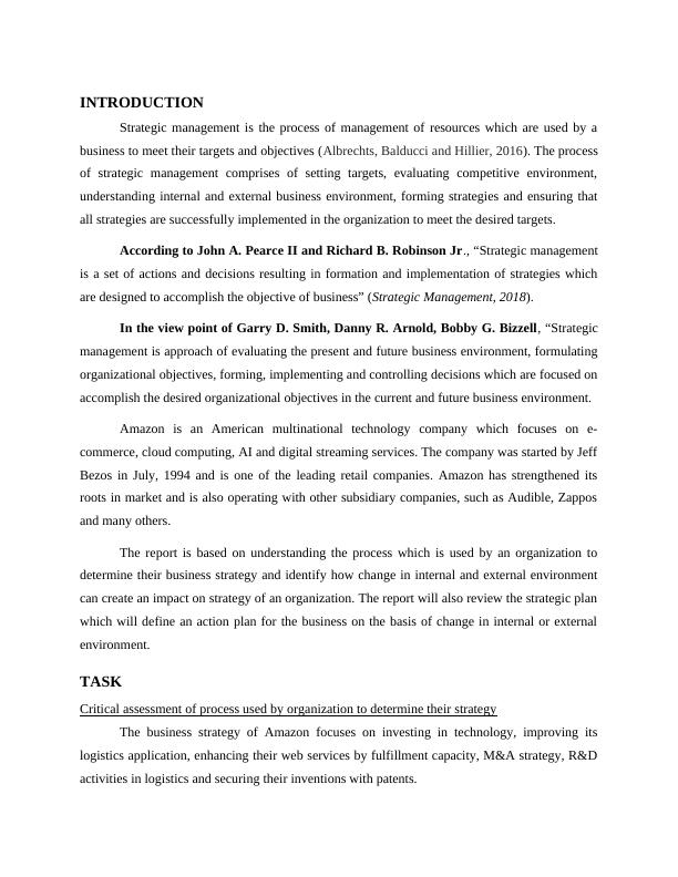 Strategic Planning for Amazon Critical Assessment and Evaluation