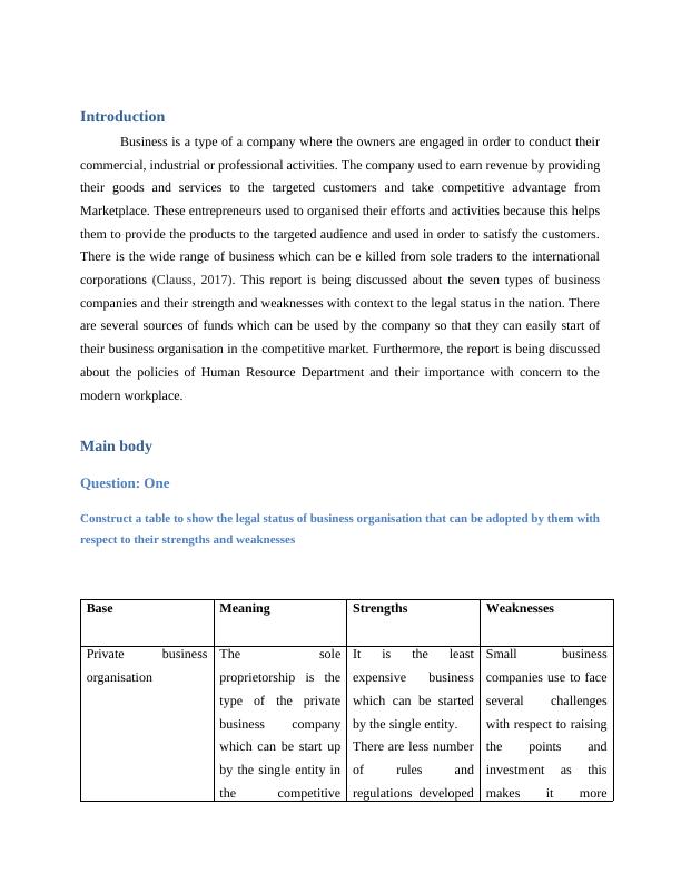 legal status business plan