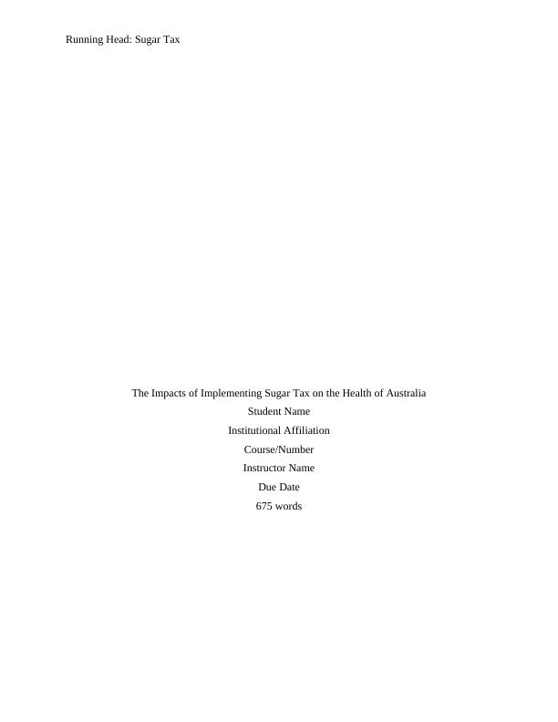 Impacts of Sugar Tax on Health of Australia