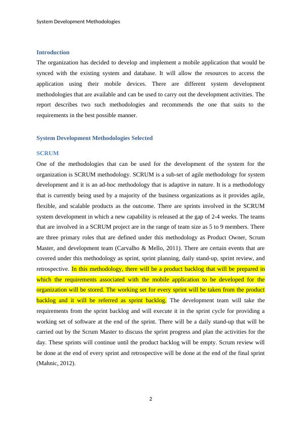 System Development Methodologies SCRUM & RAD