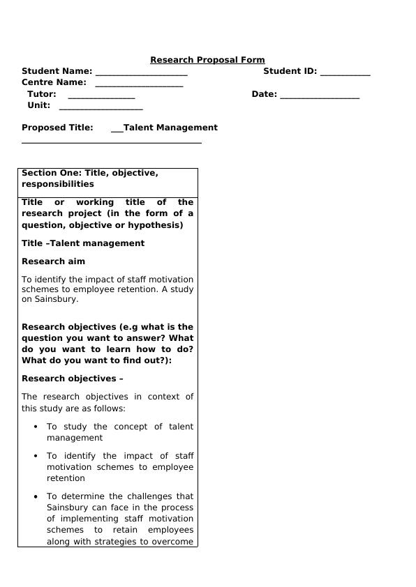 Research Proposal Form for Talent Management at Sainsbury_1