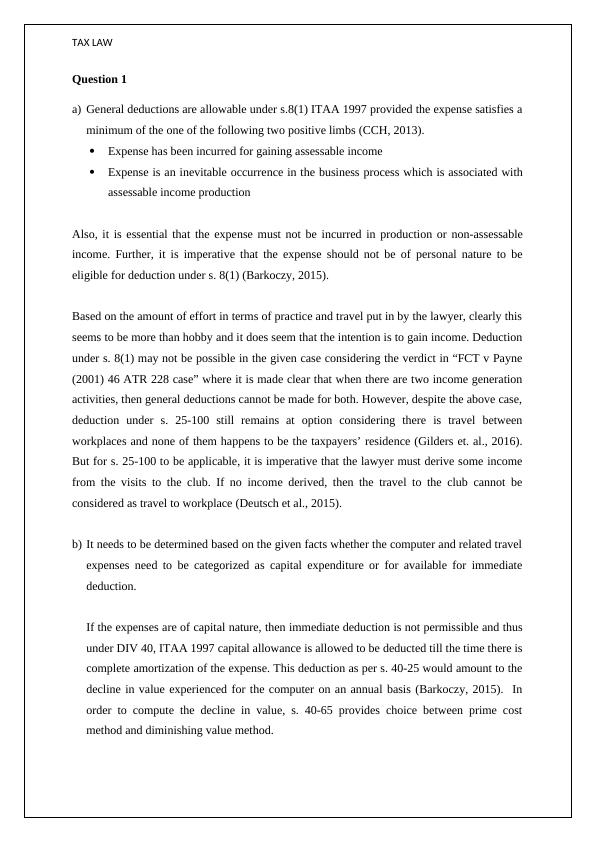 Tax Law General Deductions, Capital Expenditure, House Office, Foreign