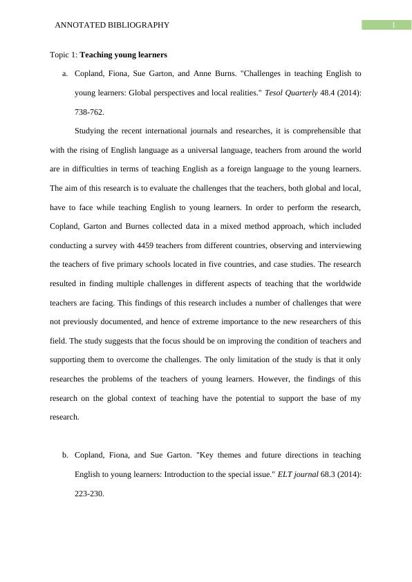 Annotated Bibliography on Teaching English to Young Learners and Intercultural Approach to Language Teaching_2