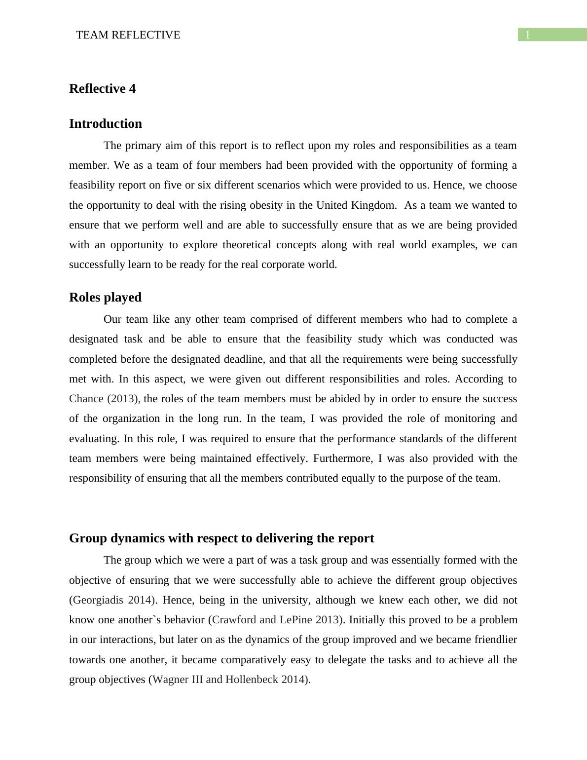 reflective report on group assignment