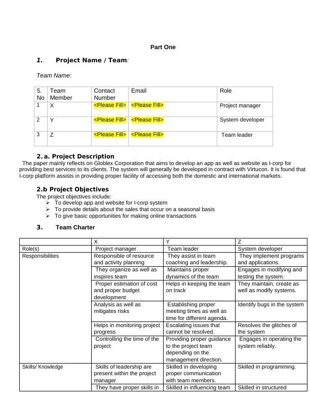 Team Work and Reflection for Globlex Corporation's I-corp Project