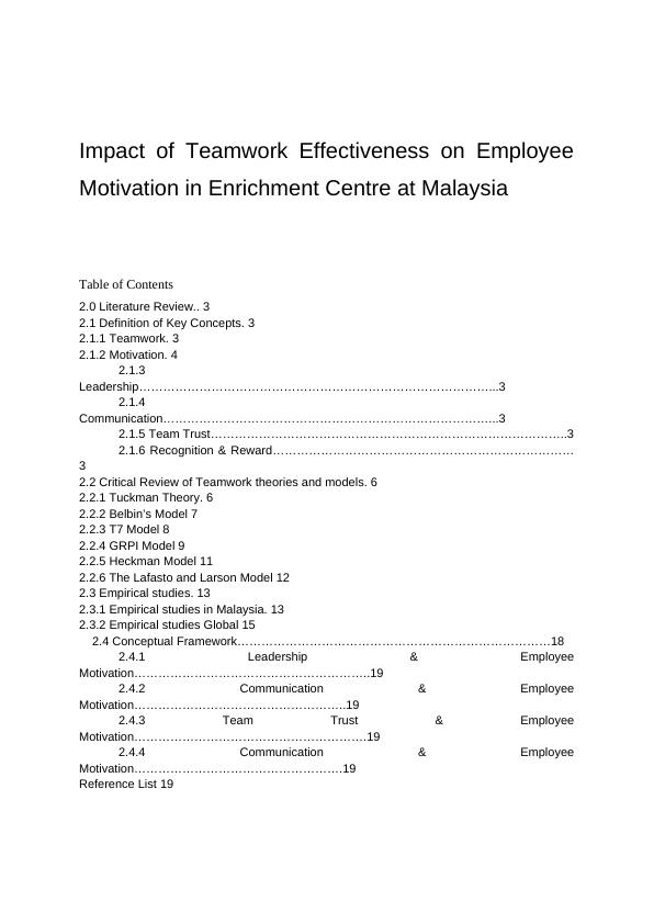 Impact of Teamwork Effectiveness on Employee Motivation in Enrichment Centre at Malaysia_1