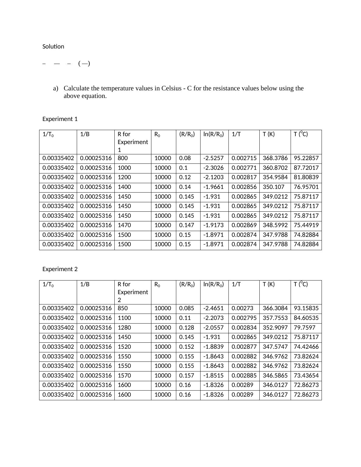 Temperature Calculation from Resistance Values Desklib