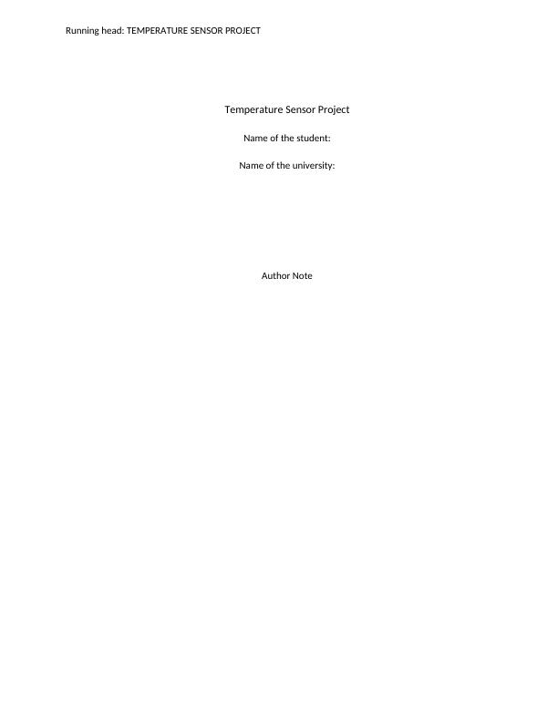 Temperature Sensor Project Study on Temperature Sensors