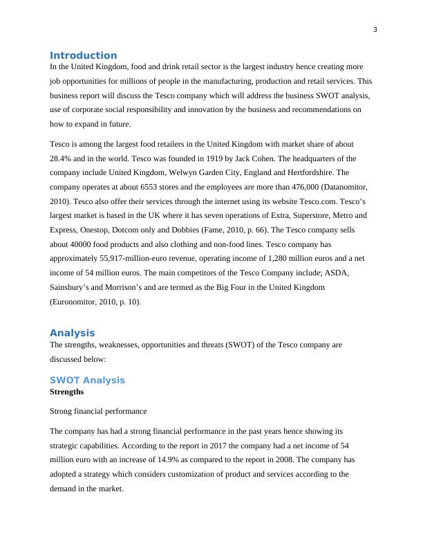Tesco Business Analysis SWOT, CSR, Innovation and Creativity