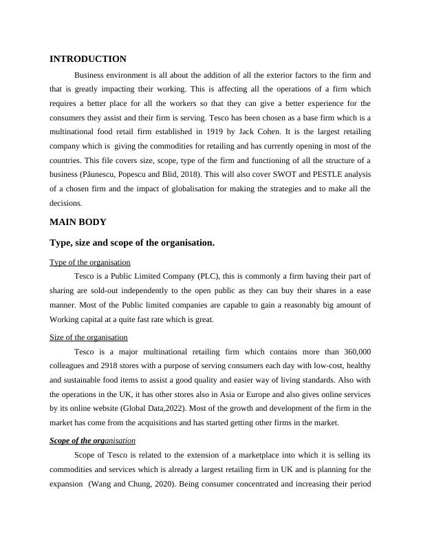 Business Report on Tesco: Type, Size, Scope, and Interrelation of ...