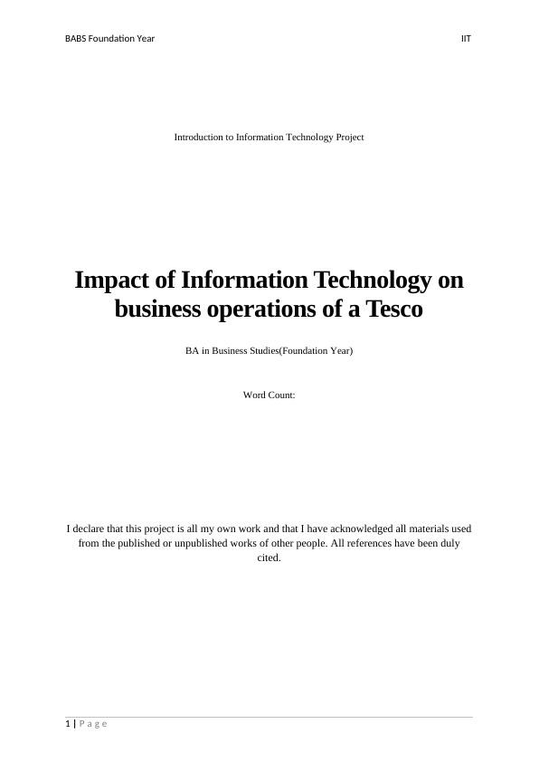 Impact of Information Technology on Business Operations of Tesco | Desklib