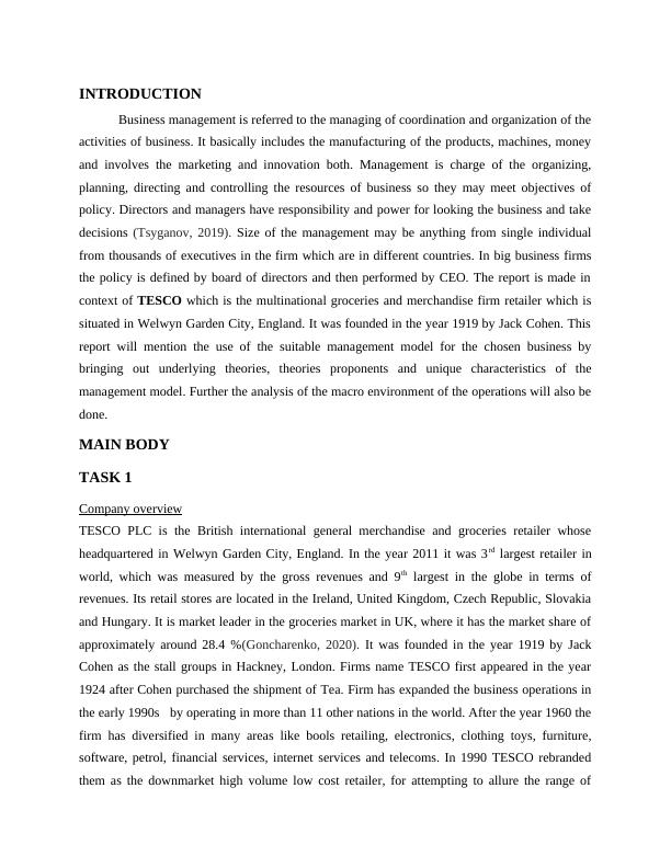 Management Model and Pestle Analysis of TESCO