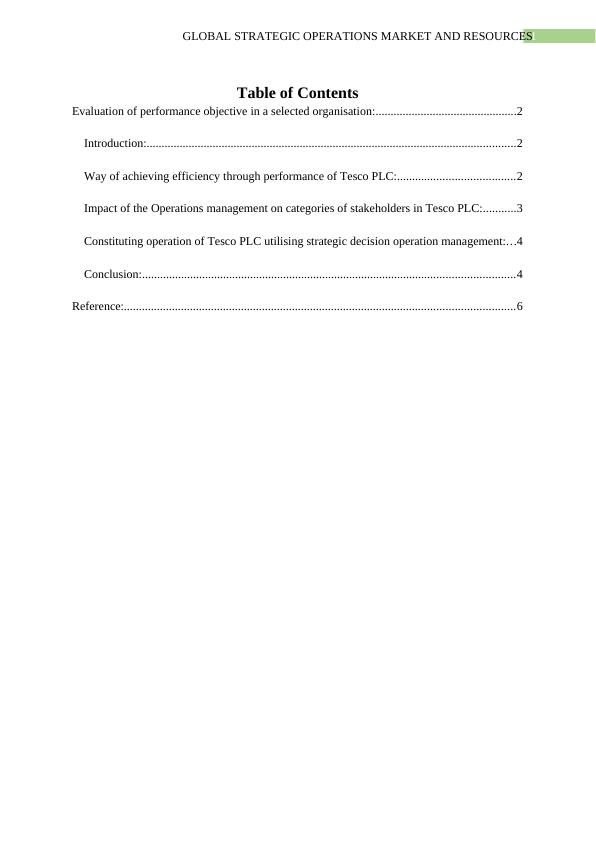 Evaluation of Performance Objective in Tesco PLC