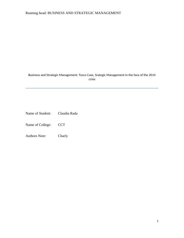 Business and Strategic Management: Tesco Case, Strategic Management in the face of the 2014 crisis_1