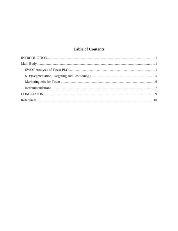 SWOT Analysis and Marketing Mix for Tesco PLC - Desklib