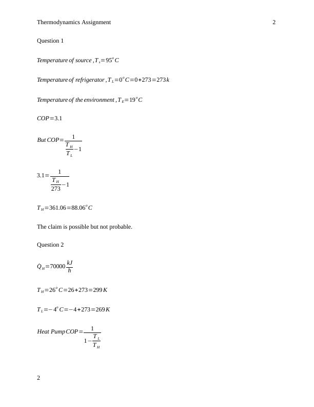 thermodynamics assignment questions