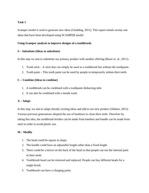 Scamper Analysis for Toothbrush Design Improvement