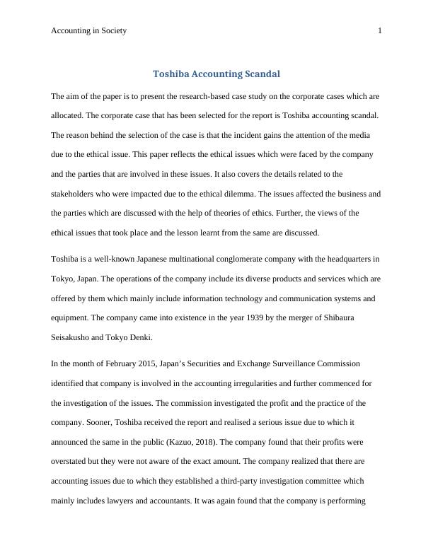 Toshiba Accounting Scandal: A Case Study on Ethical Issues and Stakeholders_2