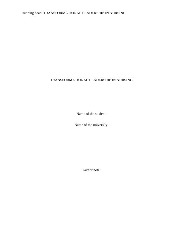 transformational leadership nursing journal article