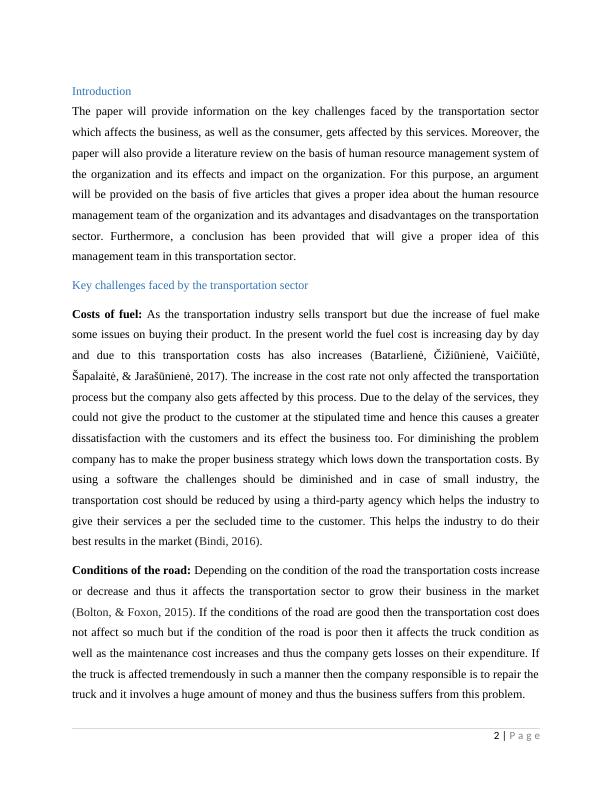 Challenges Faced By Transportation Sector And Impact Of Hr Management 