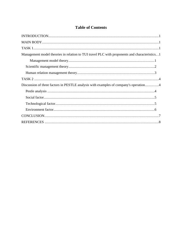 Management Model Theories and PESTLE Analysis for TUI Travel PLC