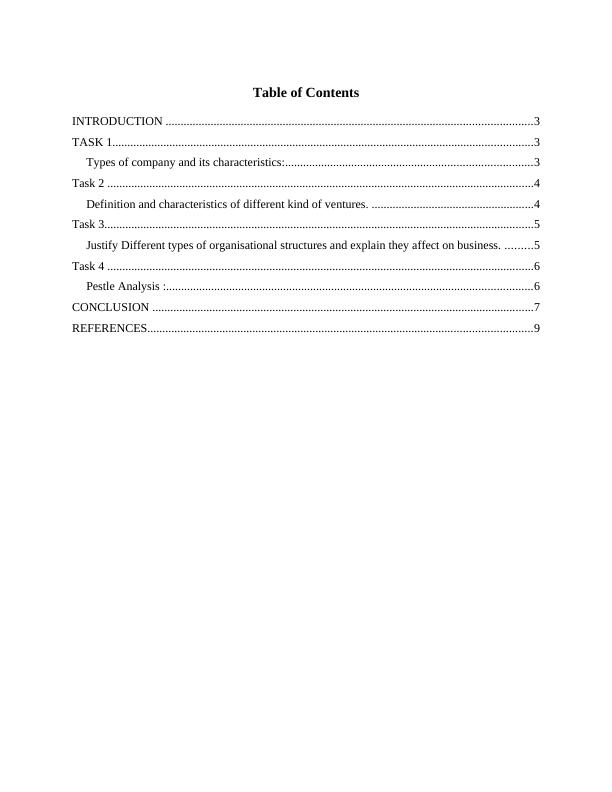 Types of Company, Ventures, Organizational Structures and PESTLE Analysis