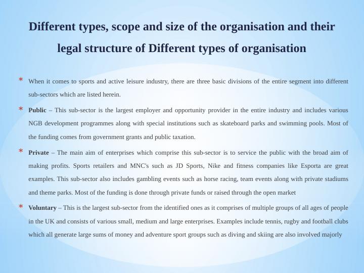 Types, Scope and Legal Structure of Organizations in Sports Industry