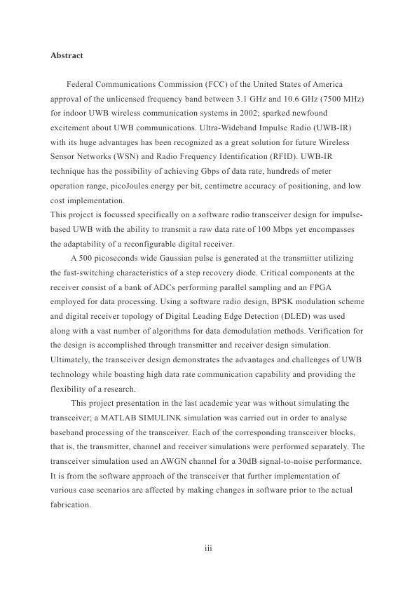UltraWideband CommunicationTransceiver Design Desklib
