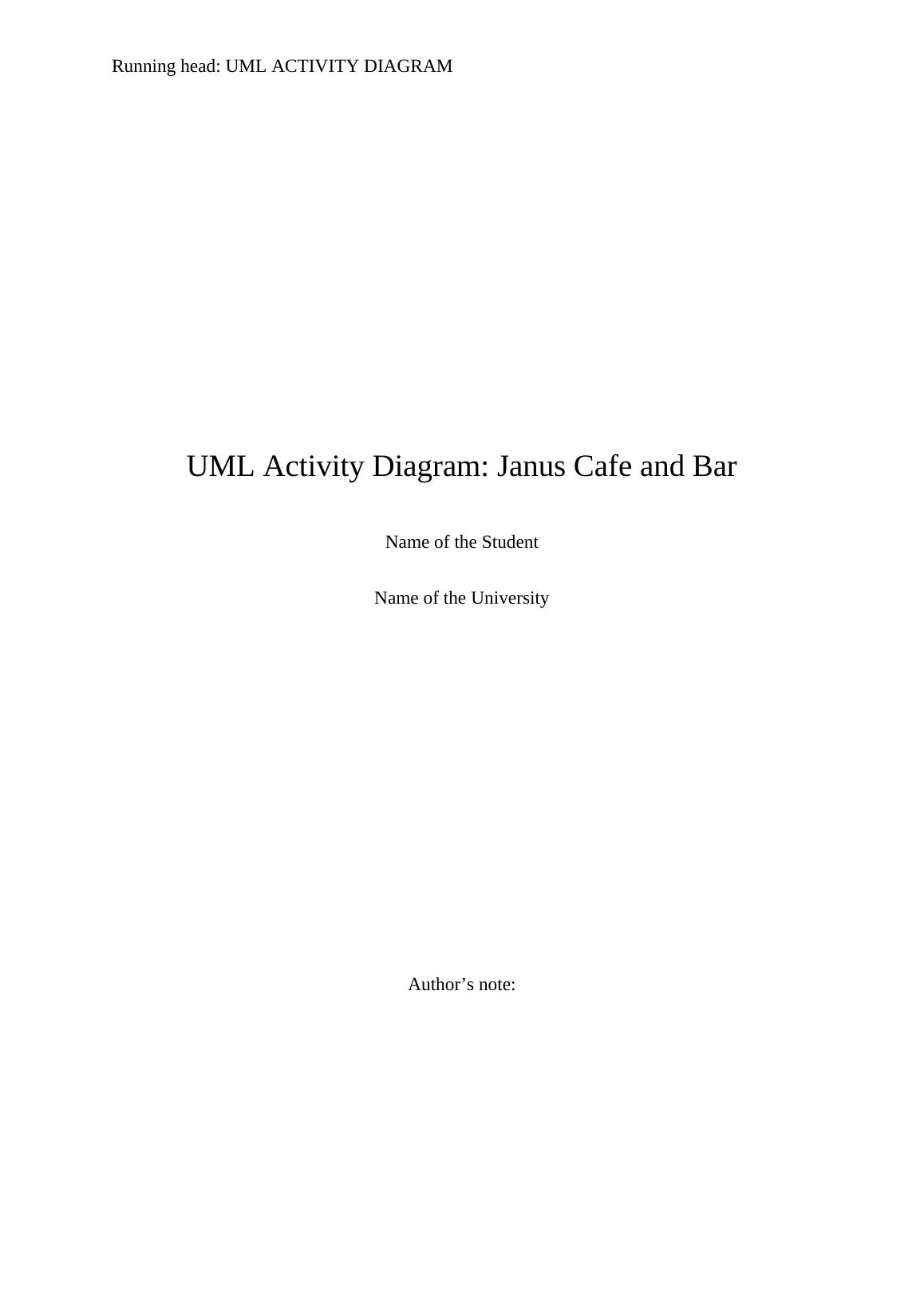 UML Activity Diagram Janus Cafe and Bar