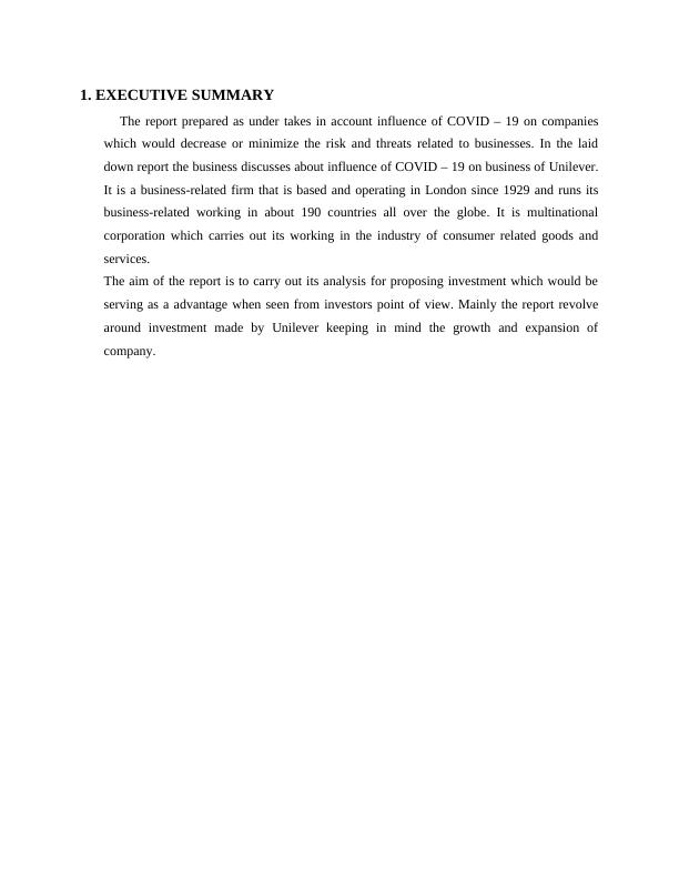 Investment Proposal for Unilever Accounting and Finance for Decision