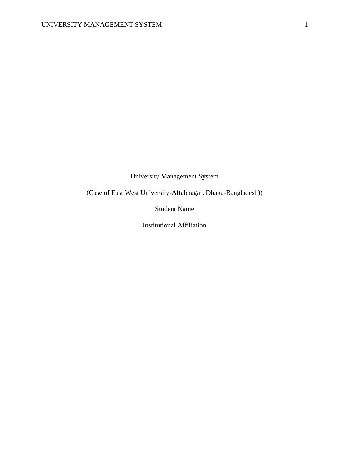 University Management System: Case Study of East West University ...